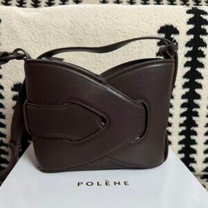 Polene Nodde Edition Smooth Cognac Brown Leather Shoulder Bag